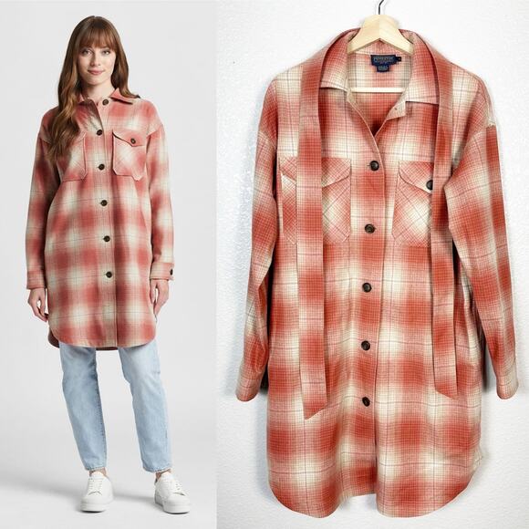 Pendleton Womens 100% Virgin Wool Plaid Overshirt Tunic Shacket Size Small - Picture 1 of 15